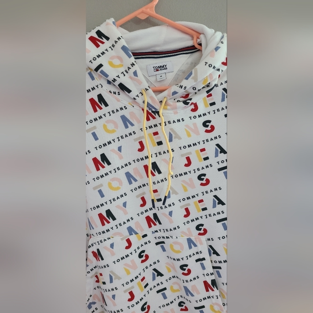 Tommy‎ Jeans sweatshirt all over print hoodie Vintage sportswear/streetwear M - Picture 3 of 13